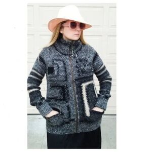 ARITZIA Wilfred Free Black and White Primitive Pattern Wool Alpaca Blend Zeno